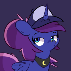 Size: 800x800 | Tagged: safe, artist:turtlefarminguy, princess luna, alicorn, pony, female, hat, luna-afterdark, mare, purple background, simple background