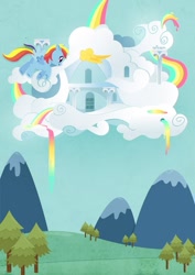 Size: 595x842 | Tagged: safe, artist:mikuen-drops, rainbow dash, pegasus, pony, flying, rainbow dash's house, solo