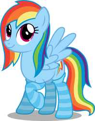 Size: 4286x5446 | Tagged: safe, artist:austiniousi, rainbow dash, pegasus, pony, absurd resolution, alternate hairstyle, clothes, cute, female, long mane, mare, rainbow dash always dresses in style, simple background, smiling, socks, solo, striped socks, transparent background, vector