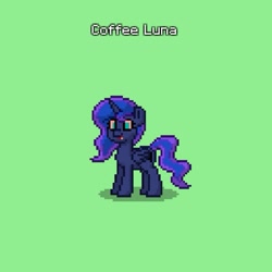 Size: 591x591 | Tagged: safe, princess luna, alicorn, pony, female, luna found the coffee, mare, missing accessory, pony town, text