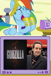 Size: 564x848 | Tagged: safe, rainbow dash, pegasus, pony, alexandre desplat, composer, exploitable meme, godzilla (series), godzilla 2014, meme, obligatory pony, tv meme