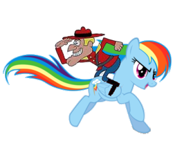 Size: 350x300 | Tagged: safe, rainbow dash, human, pegasus, pony, crossover, dudley do-right, humans riding ponies, mountie, riding, royal canadian mounted police