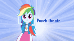 Size: 638x354 | Tagged: safe, rainbow dash, equestria girls, animated, dancing, eg stomp, equestria girls prototype, fist, solo, the eg stomp
