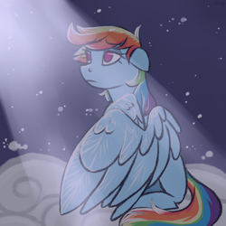 Size: 900x900 | Tagged: safe, artist:theantsden, rainbow dash, pegasus, pony, cloud, night, solo