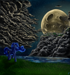 Size: 1620x1730 | Tagged: safe, artist:com3tfire, princess luna, alicorn, pony, cloud, moon, stars