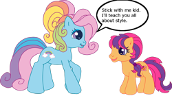 Size: 1024x573 | Tagged: safe, artist:ludiculouspegasus, rainbow dash, rainbow dash (g3), scootaloo, g3, rainbow dash always dresses in style