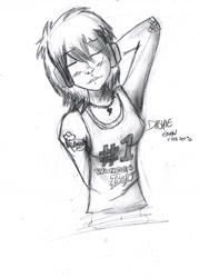 Size: 2464x3448 | Tagged: safe, artist:insanemac, rainbow dash, human, humanized, monochrome, solo, traditional art