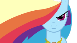 Size: 1191x670 | Tagged: safe, artist:buttsurgeon, rainbow dash, pegasus, pony, blue coat, female, mare, multicolored mane, serious face, solo