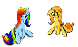 Size: 1646x1000 | Tagged: safe, artist:furor1, rainbow dash, spitfire, pegasus, pony, alternate hairstyle, female, mare, wings