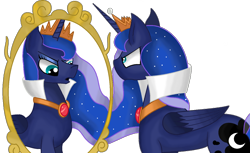 Size: 1024x628 | Tagged: safe, artist:disneymarvel96, artist:endergurl22, princess luna, pony, angry, clothes, cosplay, costume, crown, disney, evil queen, female, jewelry, mirror, necklace, queen, queen grimhilde, regalia, ruby, snow white, snow white and the seven dwarfs