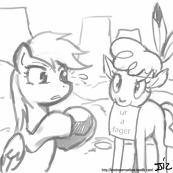 Size: 805x805 | Tagged: safe, artist:johnjoseco, edit, little strongheart, rainbow dash, pegasus, pony, faget, monochrome, ur a faget, vulgar