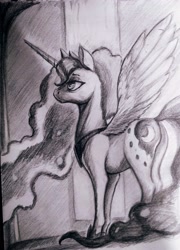 Size: 2246x3124 | Tagged: safe, artist:ponsce, princess luna, alicorn, pony, monochrome, solo, traditional art