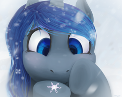 Size: 1500x1200 | Tagged: safe, artist:forteycat, princess luna, alicorn, pony, close-up, cute, lineless, lunabetes, snow, snowfall, snowflake, solo