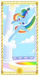 Size: 400x775 | Tagged: safe, artist:janeesper, rainbow dash, pegasus, pony, action pose, clothes, dress, gala dress, pillar, solo, tarot card