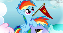 Size: 511x271 | Tagged: safe, edit, rainbow blaze, rainbow dash, pegasus, pony, filly, flag, mouth hold, soviet, soviet union, younger