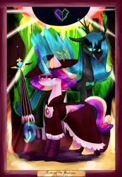 Size: 1280x1849 | Tagged: safe, artist:moskowizki, princess cadance, queen chrysalis, alicorn, changeling, changeling queen, pony, cadalis, crossover, eclipsa butterfly, female, glowing horn, horn, infidelity, lesbian, magic, mare, shipping, star vs the forces of evil, telekinesis, umbrella