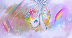 Size: 1753x930 | Tagged: safe, artist:shinigamiwyvern, rainbow dash, pegasus, pony, cloud, cloudy, solo