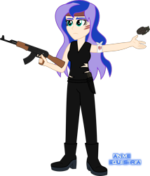 Size: 1250x1461 | Tagged: safe, artist:anime-equestria, princess luna, human, equestria girls, ak, ak-47, assault rifle, bandage, boots, clothes, eyeshadow, frown, grenade, gun, headband, high heel boots, holster, human coloration, humanized, knife, makeup, rifle, scratches, shoes, simple background, sleeveless, solo, torn clothes, transparent background, weapon