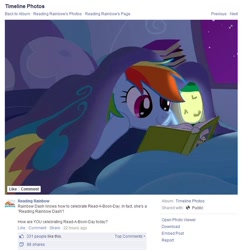 Size: 770x772 | Tagged: safe, rainbow dash, pegasus, pony, book, facebook, reading, reading rainboom, reading rainbow, solo