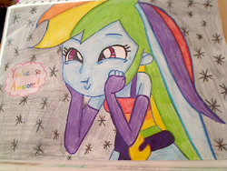 Size: 800x600 | Tagged: safe, artist:hamabeadsponies, rainbow dash, equestria girls, blue skin, clothes, female, multicolored hair, solo