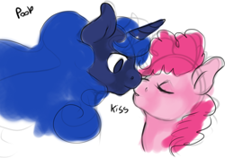 Size: 1280x902 | Tagged: safe, artist:ptg, pinkie pie, princess luna, alicorn, pony, boop, kissing, lunapie