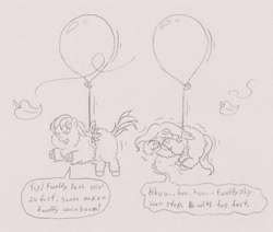 Size: 1500x1272 | Tagged: safe, artist:santanon, fluttershy, rainbow dash, fluffy pony, pegasus, pony, balloon, crying, fluffydash, fluffyshy