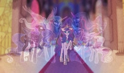 Size: 1920x1137 | Tagged: safe, artist:blitsazalisdash, princess cadance, princess celestia, princess flurry heart, princess luna, princess twilight 2.0, twilight sparkle, twilight sparkle (alicorn), alicorn, ghost, undead, the last problem, crying, older, older flurry heart