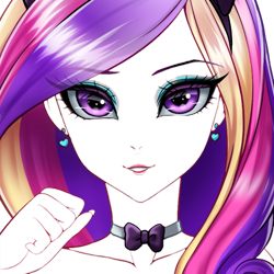 Size: 500x500 | Tagged: safe, artist:racoonsan, edit, editor:drakeyc, dean cadance, princess cadance, human, equestria girls, bunny suit, cat ears, close-up, clothes, cute, cutedance, eye, eyes, female, hair, human female, humanized, looking at you, multicolored hair, outline, purple eyes, sexy, simple background, solo, stupid sexy cadance, transparent, transparent background