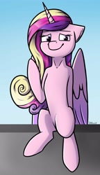 Size: 2298x4000 | Tagged: safe, artist:jellyys, princess cadance, alicorn, pony, sitting, smiling, solo