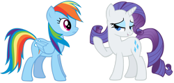 Size: 1800x861 | Tagged: safe, rainbow dash, rarity, pegasus, pony, unicorn, bedroom eyes, female, lesbian, raridash, shipping, simple background, transparent background, vector