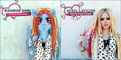 Size: 997x500 | Tagged: safe, artist:donenaya, rainbow dash, pegasus, pony, album cover, avril lavigne, clothes, female, multicolored hair