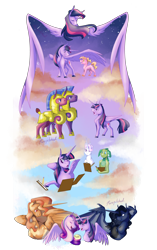 Size: 3000x4780 | Tagged: safe, artist:parrpitched, luster dawn, princess cadance, princess celestia, princess luna, twilight sparkle, twilight sparkle (alicorn), alicorn, dragon, pony, alternate design, clipboard, dragonified, female, filly, royal guard, species swap, story included