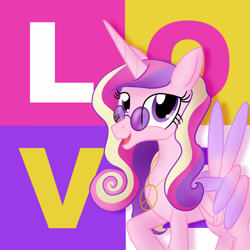 Size: 2000x2000 | Tagged: safe, artist:sixes&sevens, princess cadance, alicorn, pony, glasses, peace sign, peace symbol