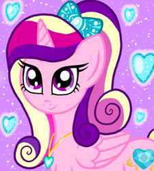 Size: 1350x1500 | Tagged: safe, artist:katya, princess cadance, alicorn, pony, bow, cute, cutedance, female, hair bow, heart, jewelry, mare, necklace, past, smiling, solo, young, younger