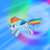 Size: 1400x1400 | Tagged: safe, artist:phallen1, rainbow dash, pegasus, pony, exhausted, flying, solo, sonic rainboom