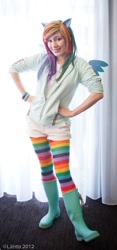 Size: 422x900 | Tagged: safe, rainbow dash, human, cosplay, irl, irl human, photo, solo