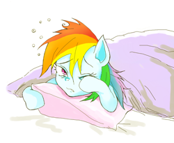 Size: 700x575 | Tagged: safe, artist:kuromozuku, rainbow dash, pegasus, pony, bed mane, morning ponies, pixiv, solo