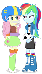 Size: 750x1320 | Tagged: safe, artist:dm29, fluttershy, rainbow dash, equestria girls, american football, duo, floaty, football, helmet, simple background, transparent background