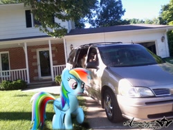 Size: 1600x1200 | Tagged: safe, artist:alaxanderthegreat, rainbow dash, car, house, irl, lawn, oldsmobile, photo, ponies in real life, shadow, van