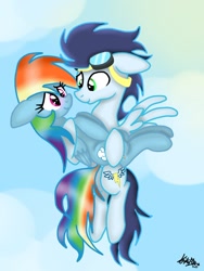 Size: 1024x1365 | Tagged: safe, artist:kikirdcz, rainbow dash, soarin', pegasus, pony, female, male, shipping, soarindash, straight