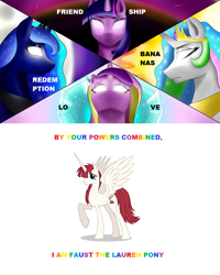 Size: 1280x1604 | Tagged: artist needed, safe, edit, princess cadance, princess celestia, princess luna, twilight sparkle, twilight sparkle (alicorn), oc, oc:fausticorn, alicorn, pony, 4k, alicorn tetrarchy, captain planet and the planeteers, glowing eyes, reference, text, wallpaper