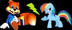 Size: 1024x429 | Tagged: safe, rainbow dash, pegasus, pony, black background, conker, conker's bad fur day, conkerdash, crack shipping, crossover, crossover shipping, shipping, simple background