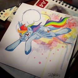 Size: 690x690 | Tagged: safe, artist:breakingreflections, rainbow dash, human, irl, irl human, photo, solo, traditional art, watercolor painting