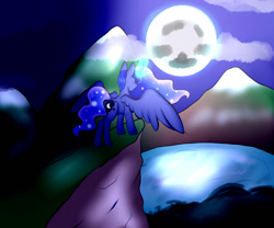 Size: 1200x1000 | Tagged: safe, artist:crazysurprise, princess luna, alicorn, pony, magic, moon work, solo