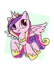 Size: 768x1024 | Tagged: safe, artist:tomizawa96, princess cadance, alicorn, pony, abstract background, crown, cute, cutedance, female, jewelry, mare, raised hoof, regalia, smiling, solo, spread wings, wings