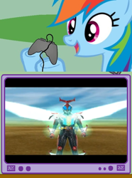 Size: 564x760 | Tagged: safe, rainbow dash, pegasus, pony, exploitable meme, gamerdash, kamen rider, kamen rider kabuto, kamen rider: climax heroes, meme, obligatory pony, tv meme