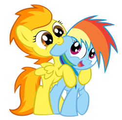 Size: 4000x3947 | Tagged: safe, artist:boulderthedragon, artist:doctorraz, rainbow dash, spitfire, pegasus, pony, cute, cutefire, dashabetes, diabetes, ear bite, filly, nom, simple background, transparent background, vector, wings, young, younger