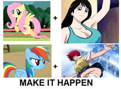 Size: 671x492 | Tagged: safe, fluttershy, rainbow dash, pegasus, pony, air master, bouncing, bouncing breasts, breasts, exploitable meme, female, make it happen, meme