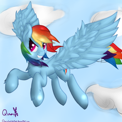 Size: 3500x3500 | Tagged: safe, artist:quinsapientae, rainbow dash, pegasus, pony, cloud, cloudy, solo, wings