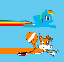 Size: 1542x1510 | Tagged: safe, artist:kitsune257, rainbow dash, pegasus, pony, 1000 hours in ms paint, crossover, miles "tails" prower, ms paint, rule 63, sonic the hedgehog (series), stylistic suck